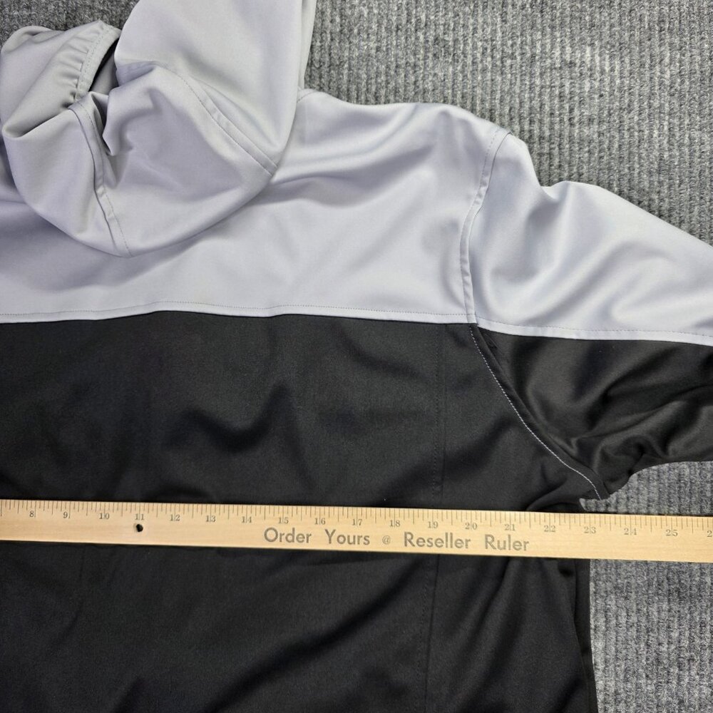 Reebok Track Jacket Mens L Black Gray Colorblock Spellout Hooded Zip Athleisure - Picture 9 of 13